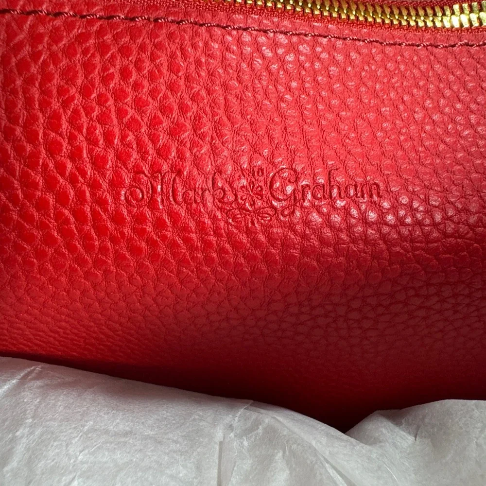 Mark and Graham Red Pebbled Leather Slouchy Tote Monogram K Handbag